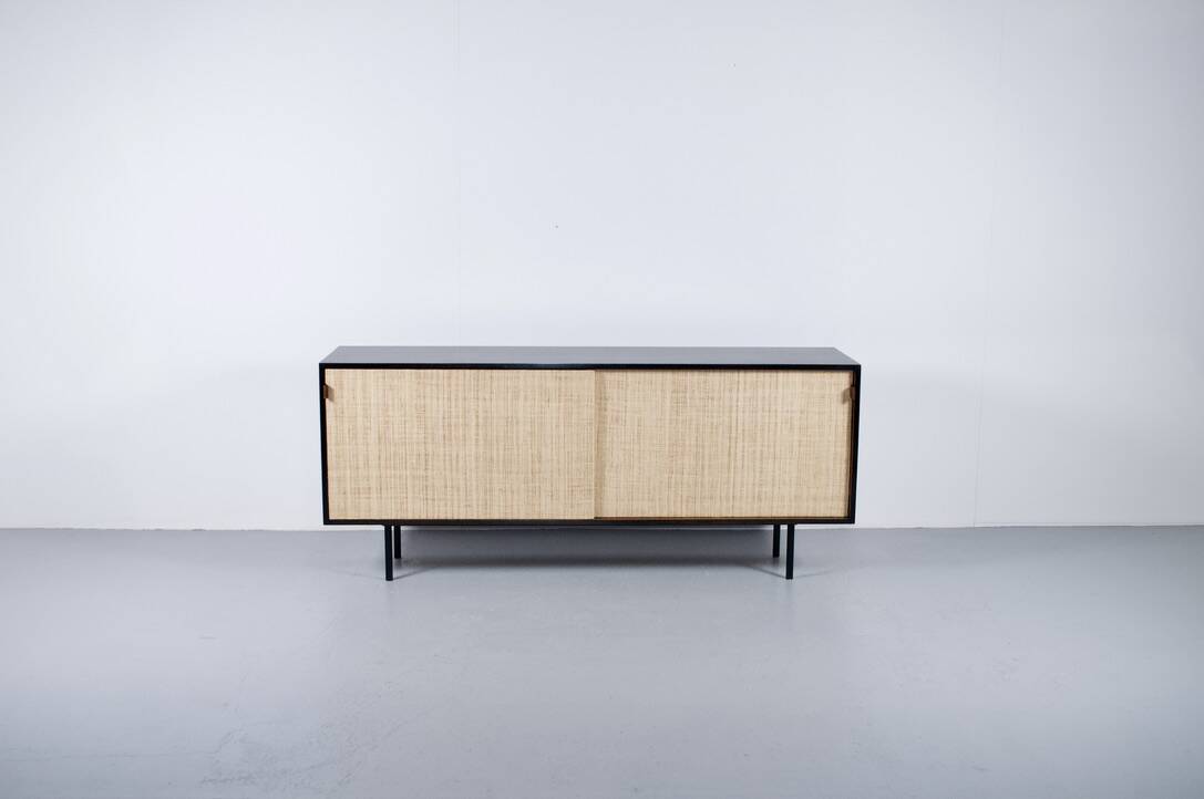 ENFILADE FLORENCE KNOLL MODEL 116 WOOD LEATHER AND RATTAN 1960