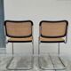 Pair of chairs by Marcel Breuer in black canework model B32 signed Italy