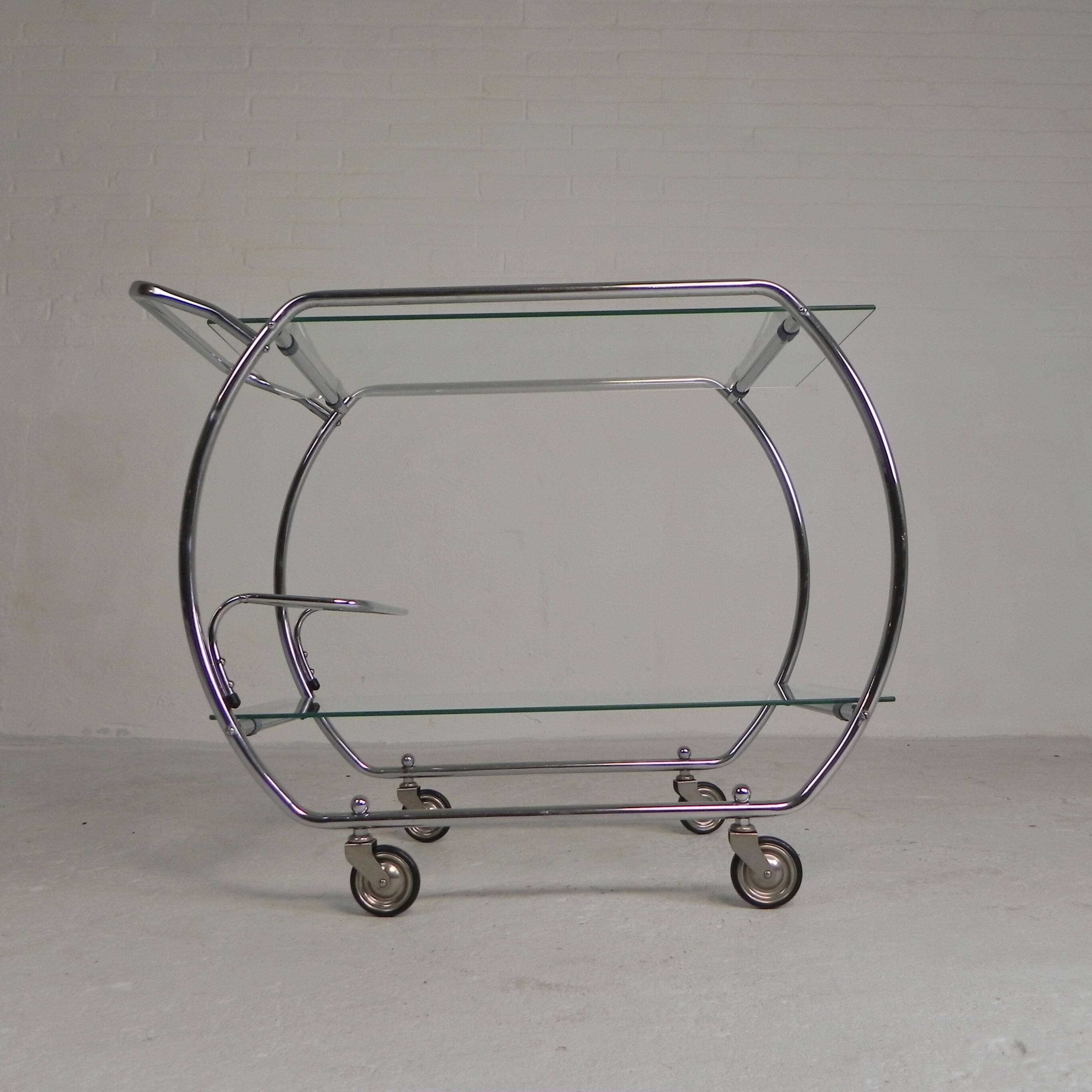 Art Deco trolley, chrome serving cart, 1950s