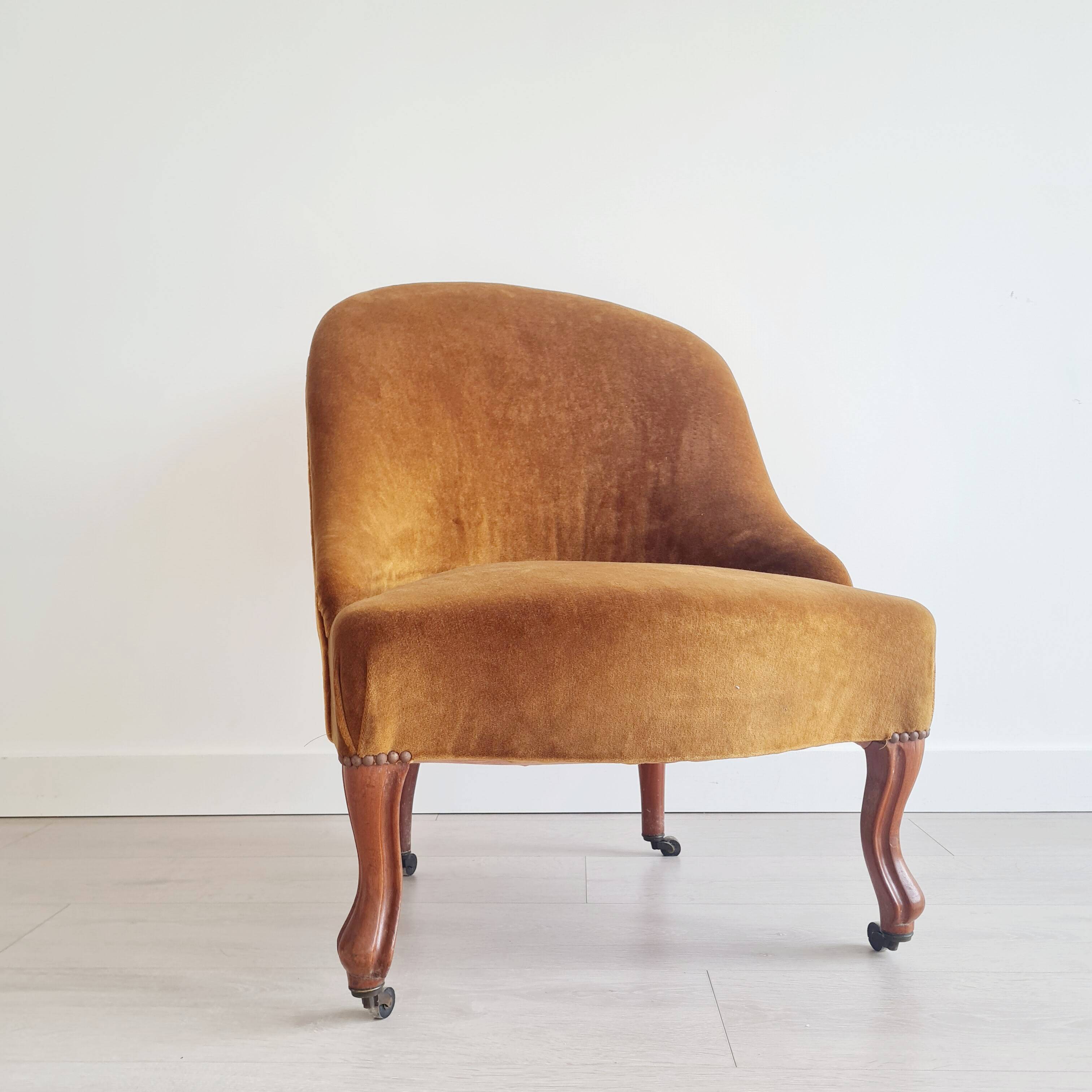 Dark ochre velvet toad armchair