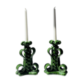 Lot of woven ceramic candle holders in green Vallauris.