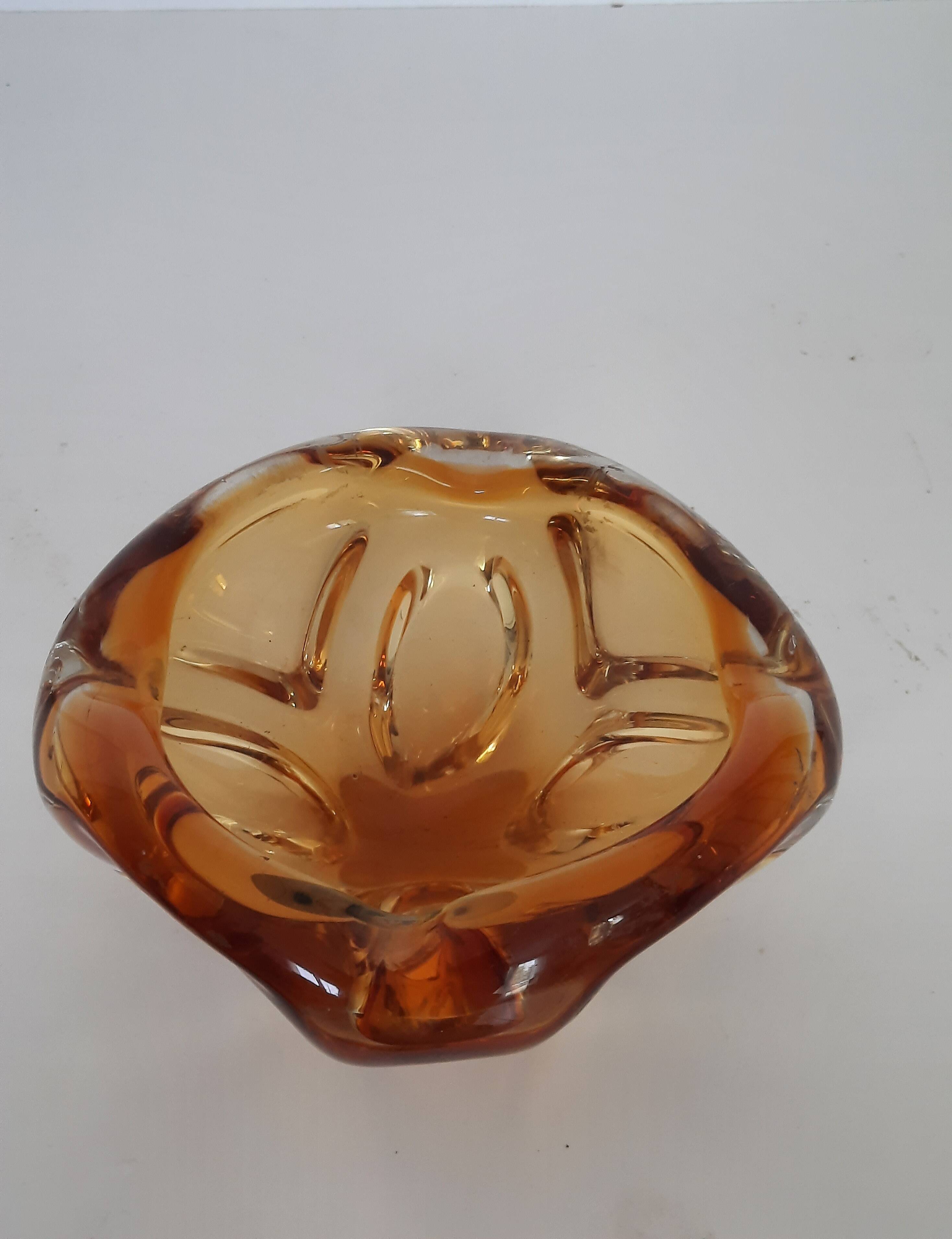 Ashtray, Amber Murano glass pocket emptier from the 60s-70s