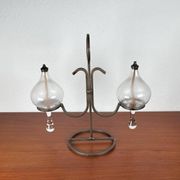 Mid-century Danish wrought iron and glass table oil lamp, 1960s.