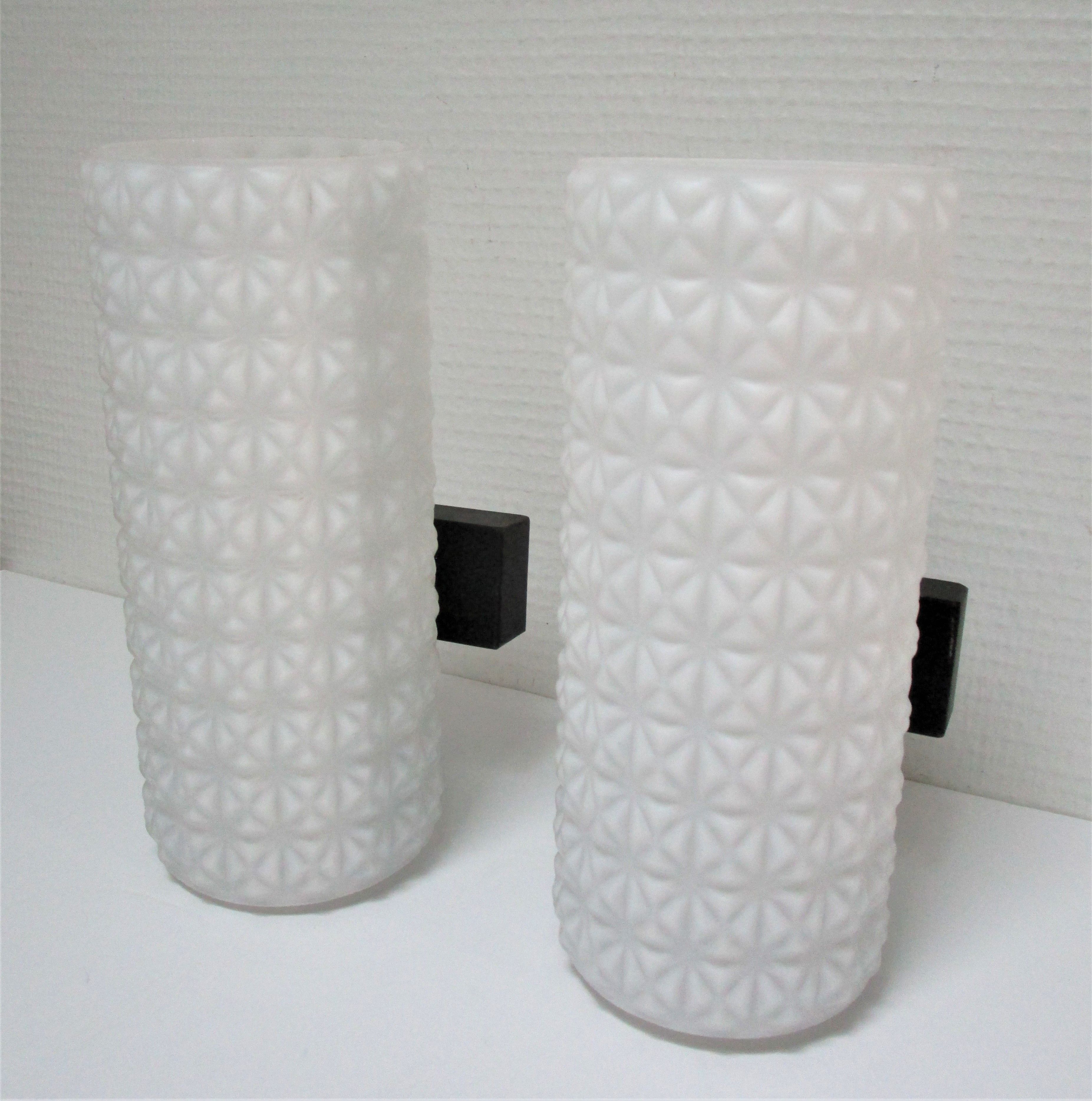Pair of opaline wall lamps cylinder and metal years 50-60