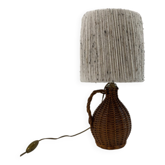 Rattan lamp and its mottled white wool lampshade