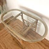 Small oval dining table in rattan "Double Gerbe" – Duo Rivie format