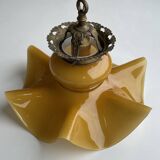 Draped tulip pendant in caramel opaline & brass – Vintage