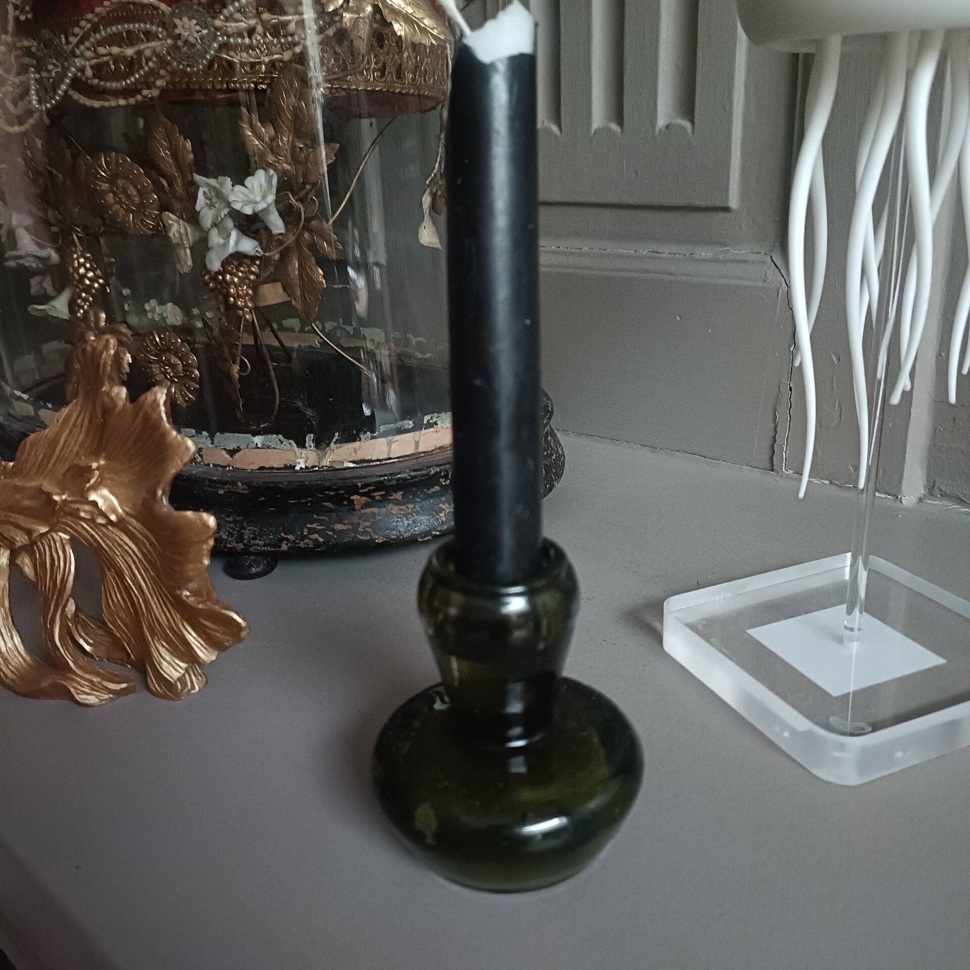 Bottle green glass candle holders