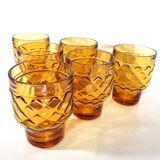 6 Vintage advertising glass signed on the reverse PERNOD SA in amber color