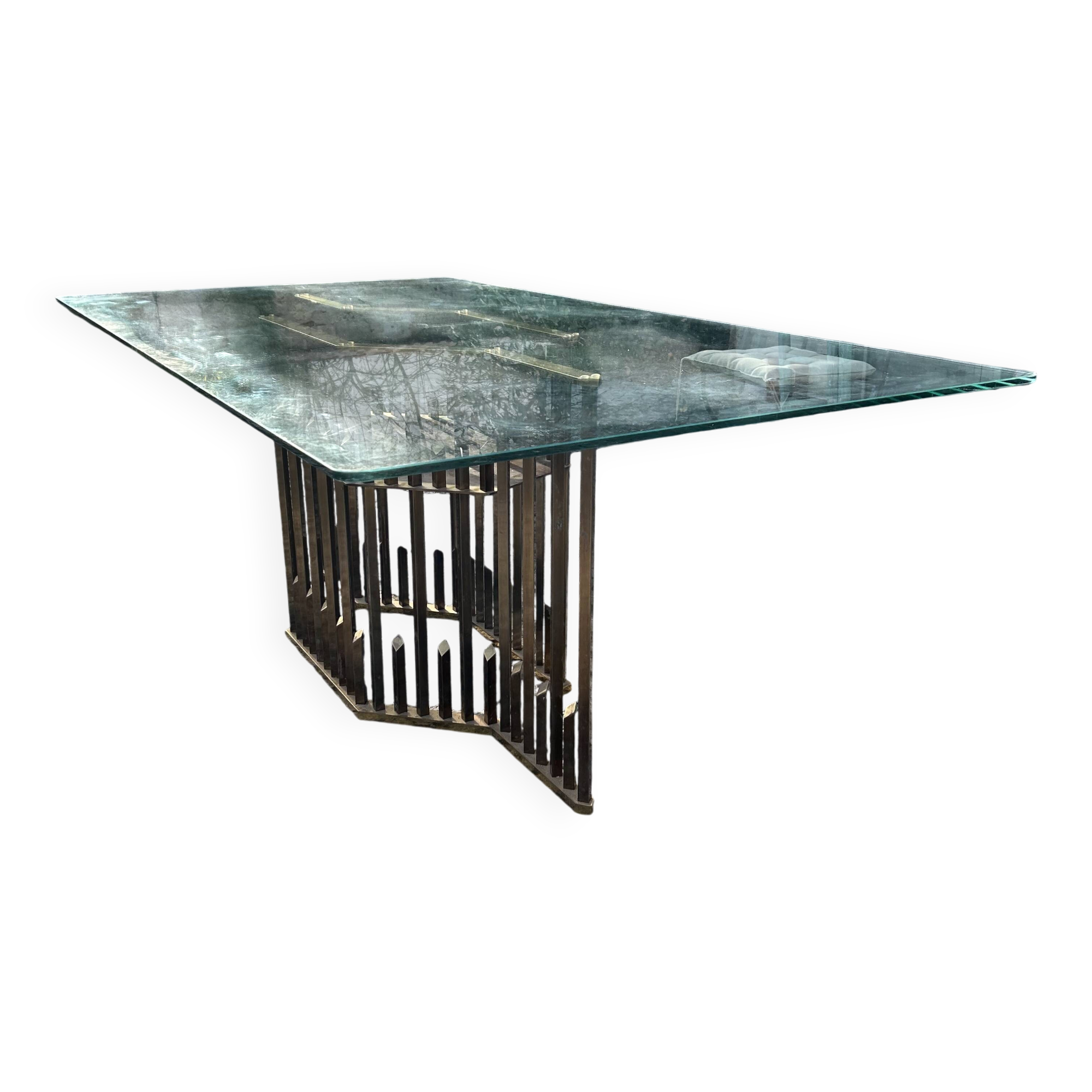 Rectangular glass dining table with brass legs, 1970s.