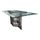 Rectangular glass dining table with brass legs, 1970s.