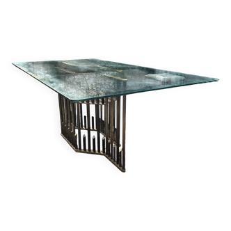Rectangular glass dining table with brass legs from the 1970s.