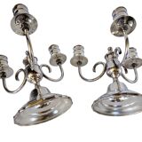 Paire de bouts de table (chandeliers) en métal argenté
