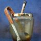 Mid Century Crackle Amber Glass Ice Bucket WMF With Ratan Handle