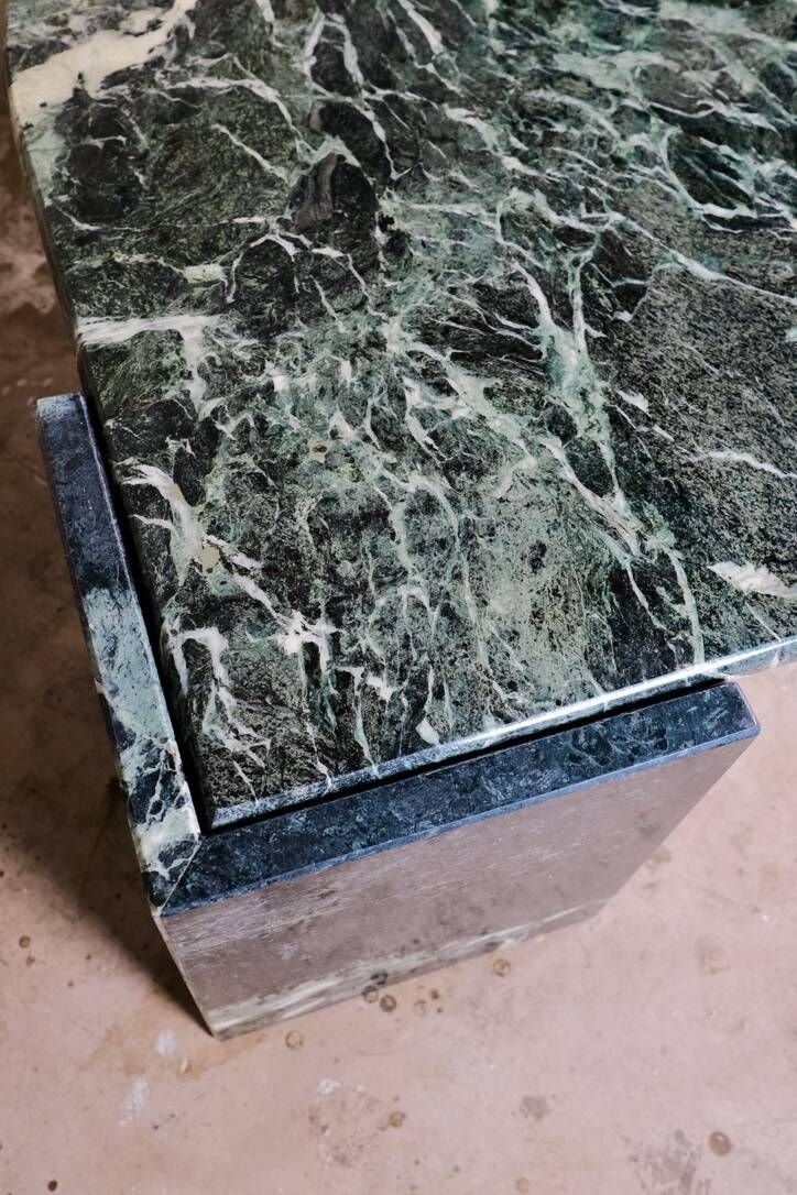 Emerald green marble "eye" coffee table, Roche Bobois, France, 1970s