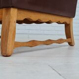 Fauteuil danois vintage, années 1970, cuir, bois de chêne