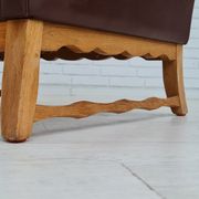 Fauteuil danois vintage, années 1970, cuir, bois de chêne