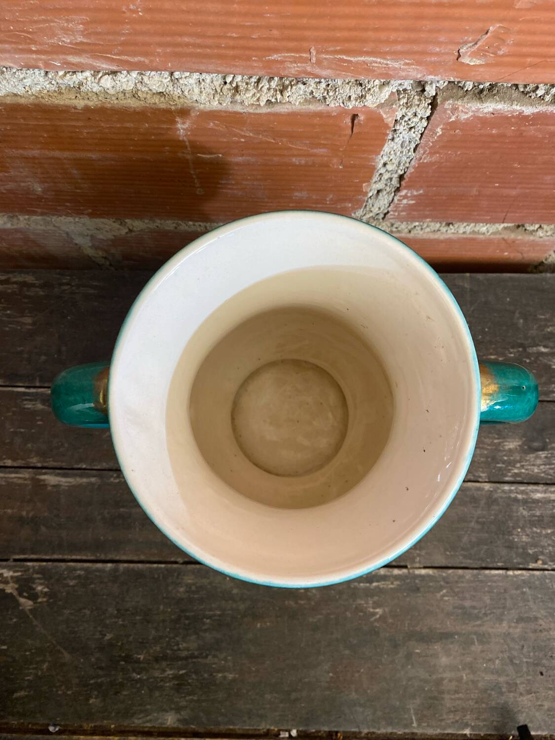 Vintage Green & Gold Ceramic ARC Vase Made in France #D777