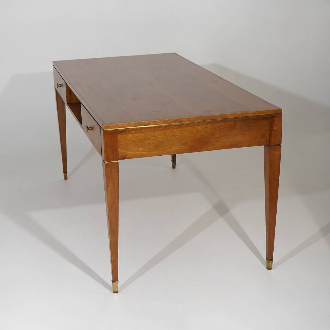Walnut desk with brass details, 1950s