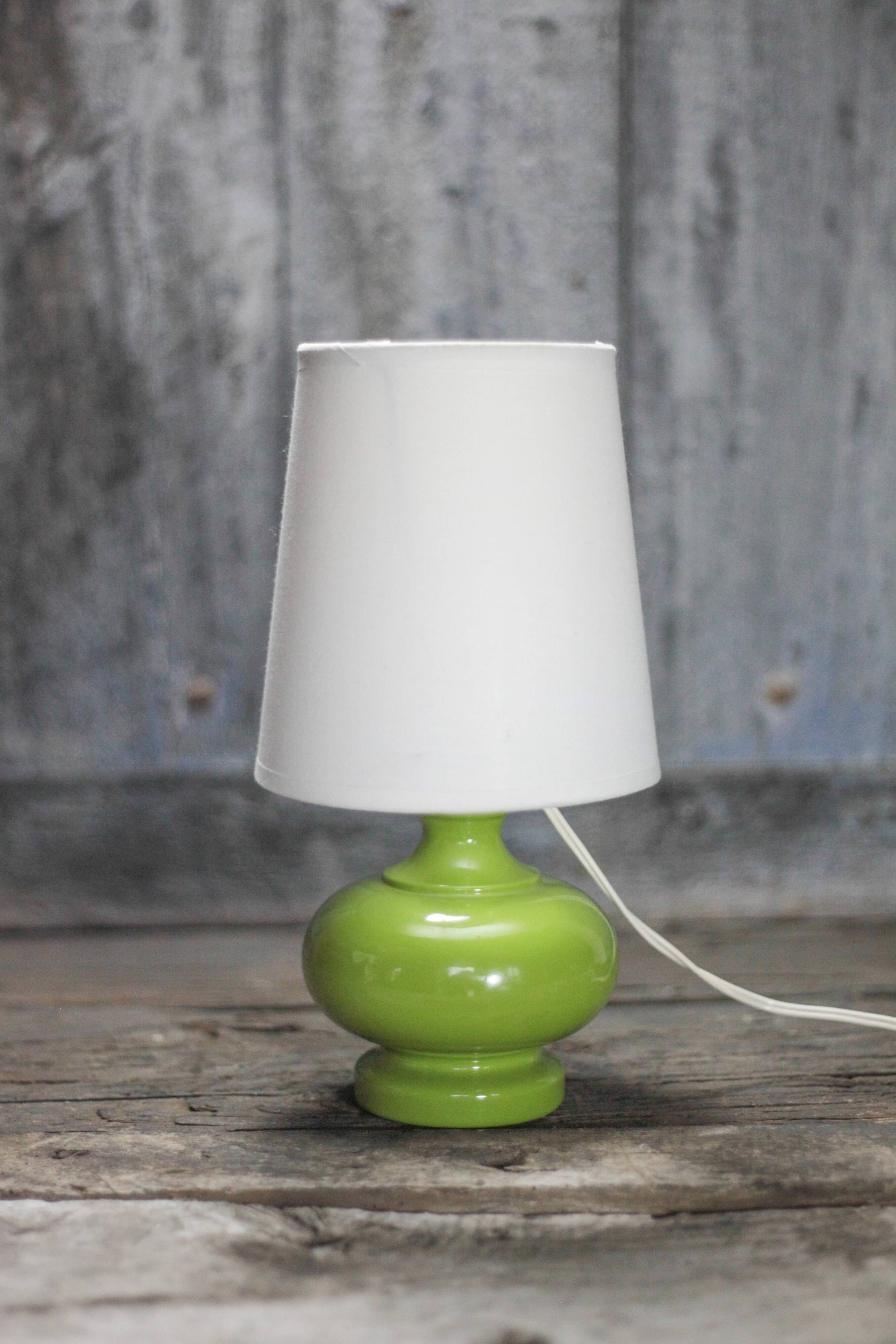 Green glass lamp with vintage shade, table lamp, lamp d