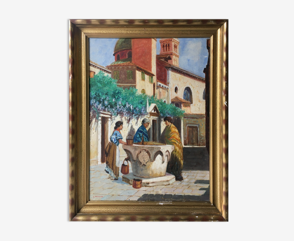 Tableau "Place animée" HSP Palerme Sicile Espagne Italie ? signé G. Marino