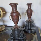 Antique Vases In Griotte Marble And Black Marble, Grand Tour, 19th Century