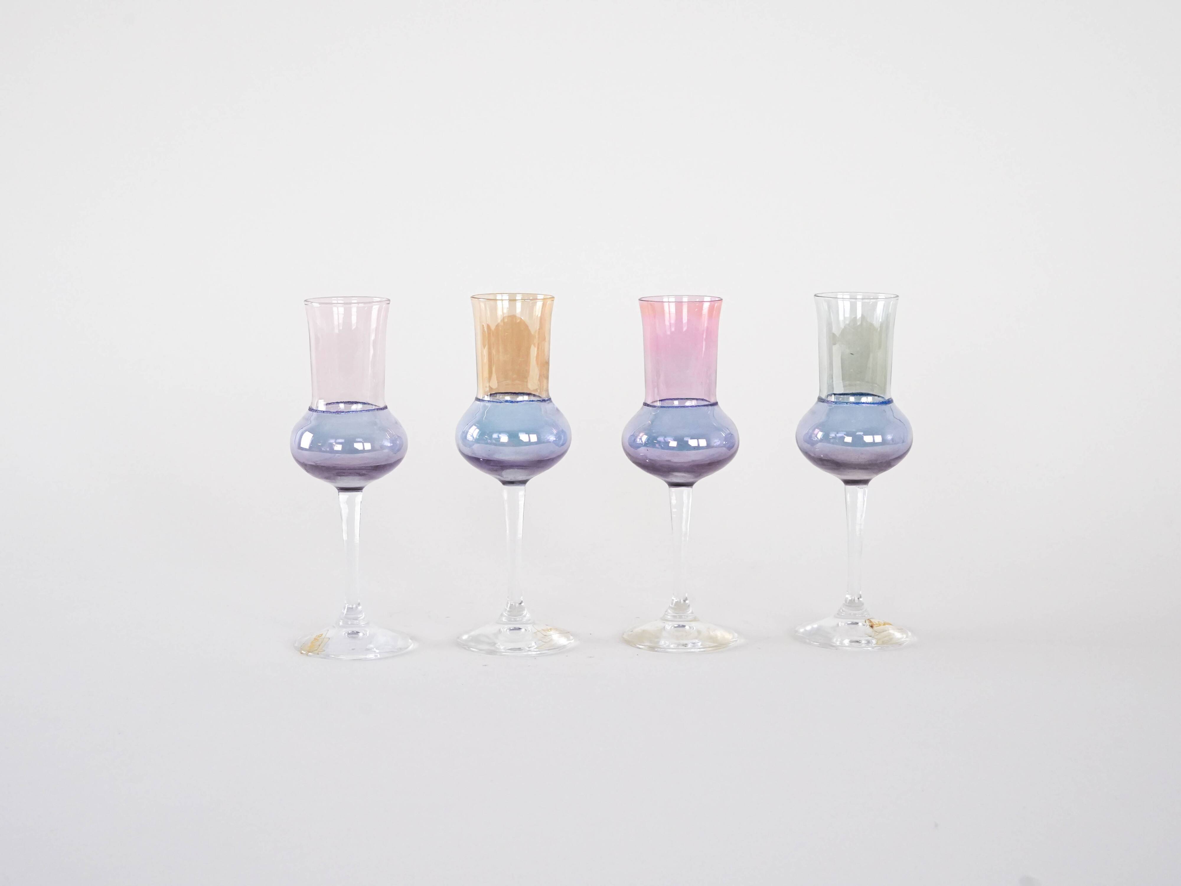 Set of pastel-coloured glasses, Italian design, 1970s, made in Italy