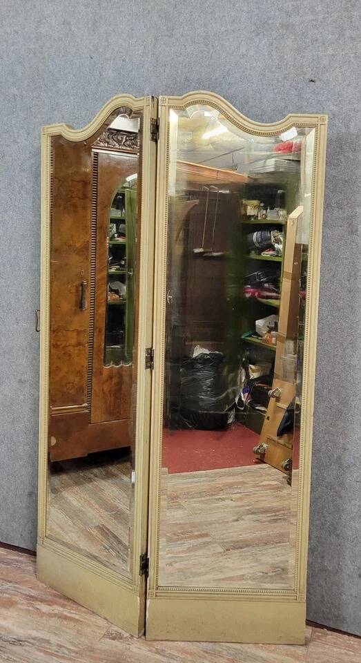 Very large Louis XVI style mirrored screen in lacquered wood circa 1860-1880