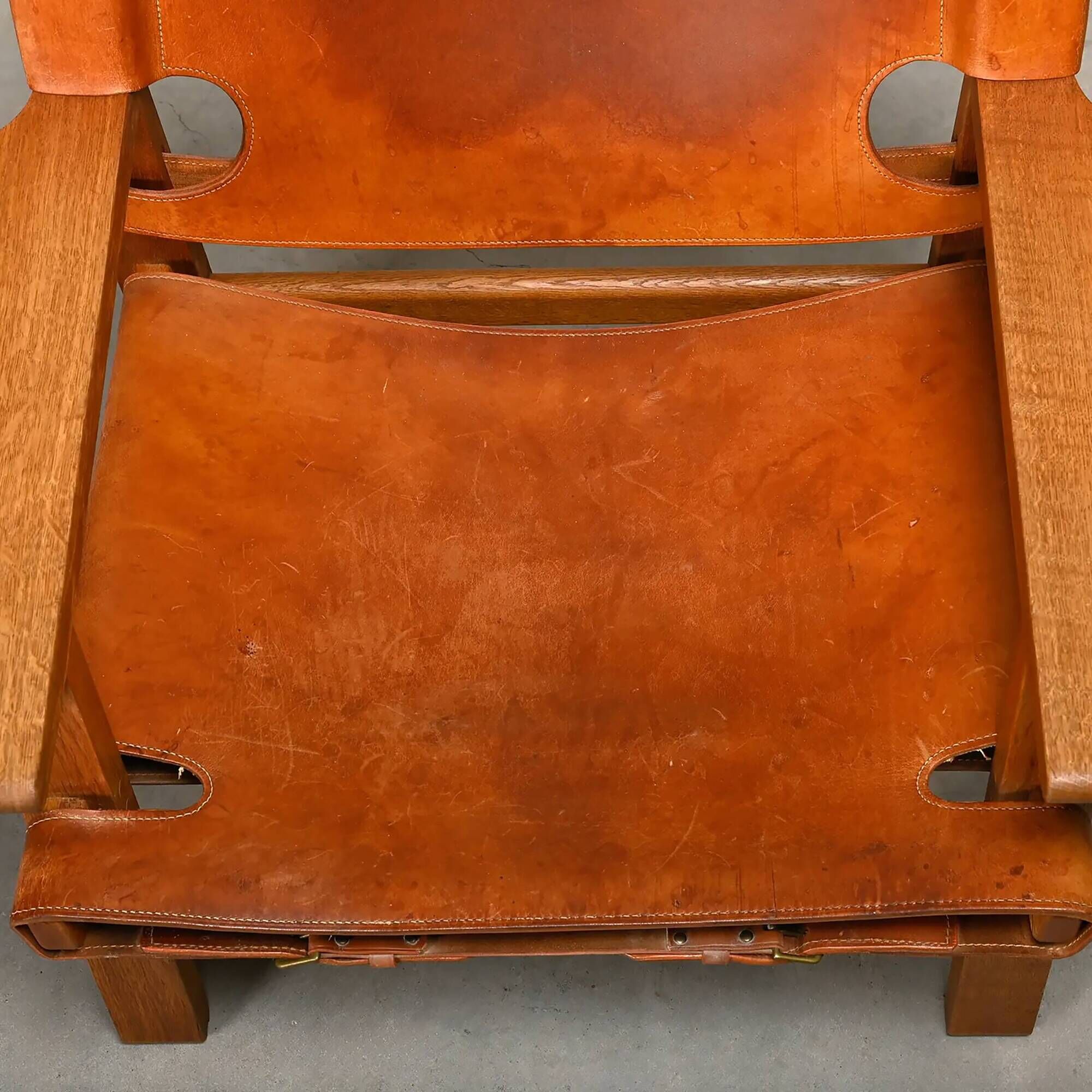 Børge Mogensen Spanish Chair in Cognac Leather and Oak for Fredericia, 1967