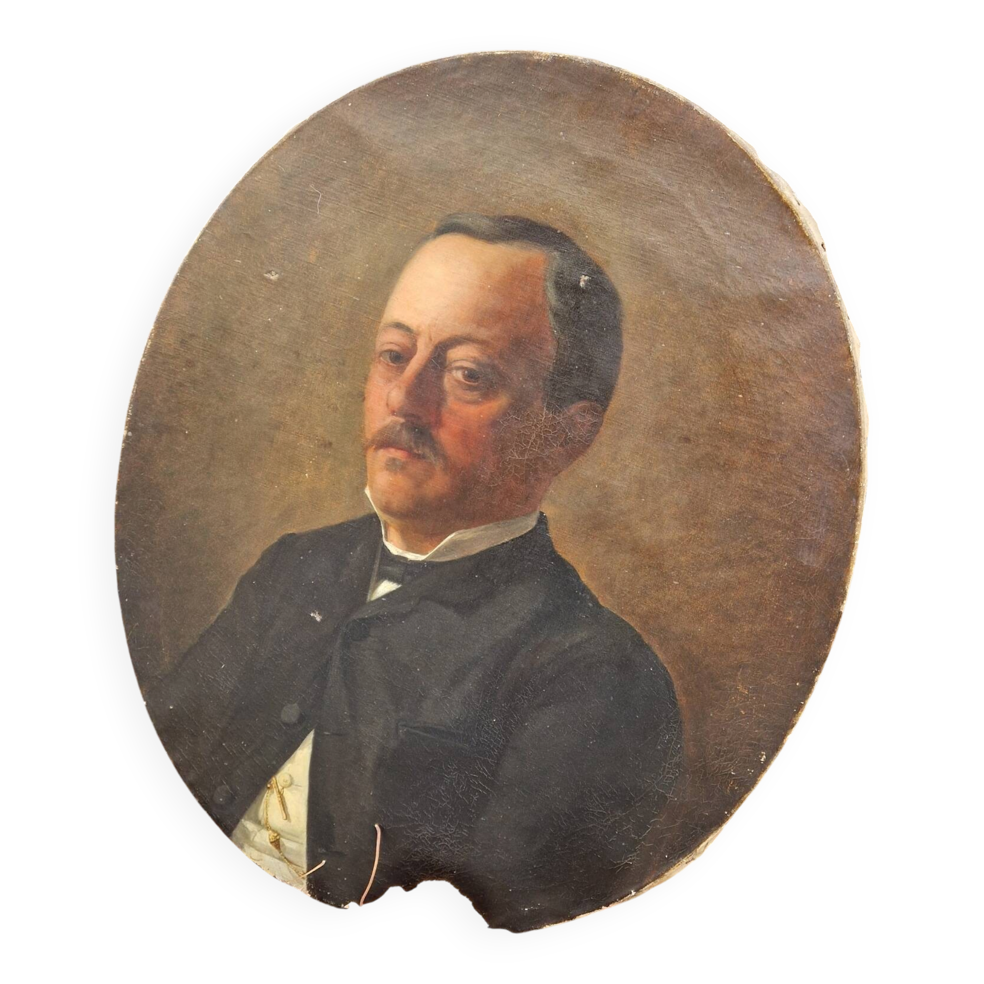 Old oval portrait painting 1900 19th century