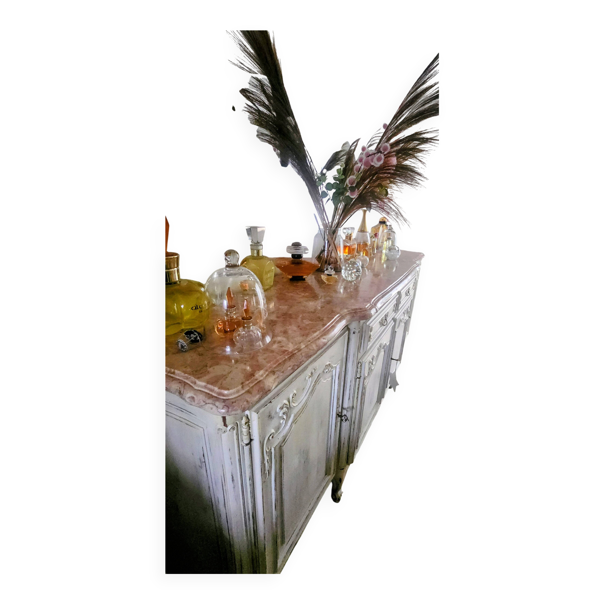 Buffet in cherry wood, Provençal style, renovated in aged white.