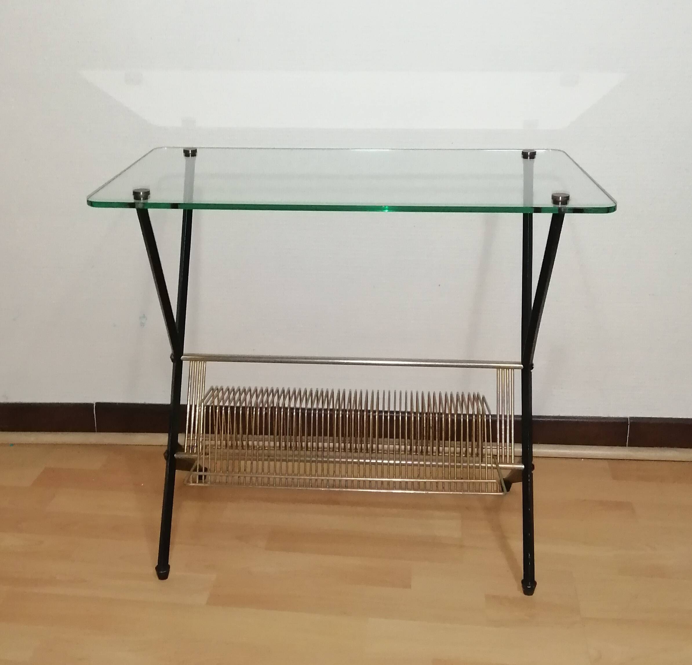 Glass and brass side table Angelo Ostuni for Frangi Milano 1950