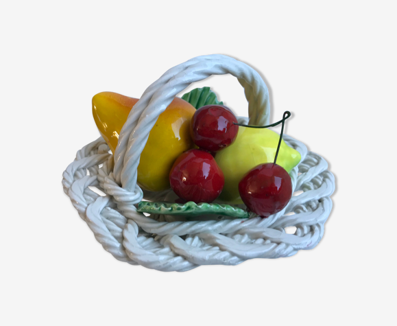 Corbeille à fruits en céramique barbotine vintage