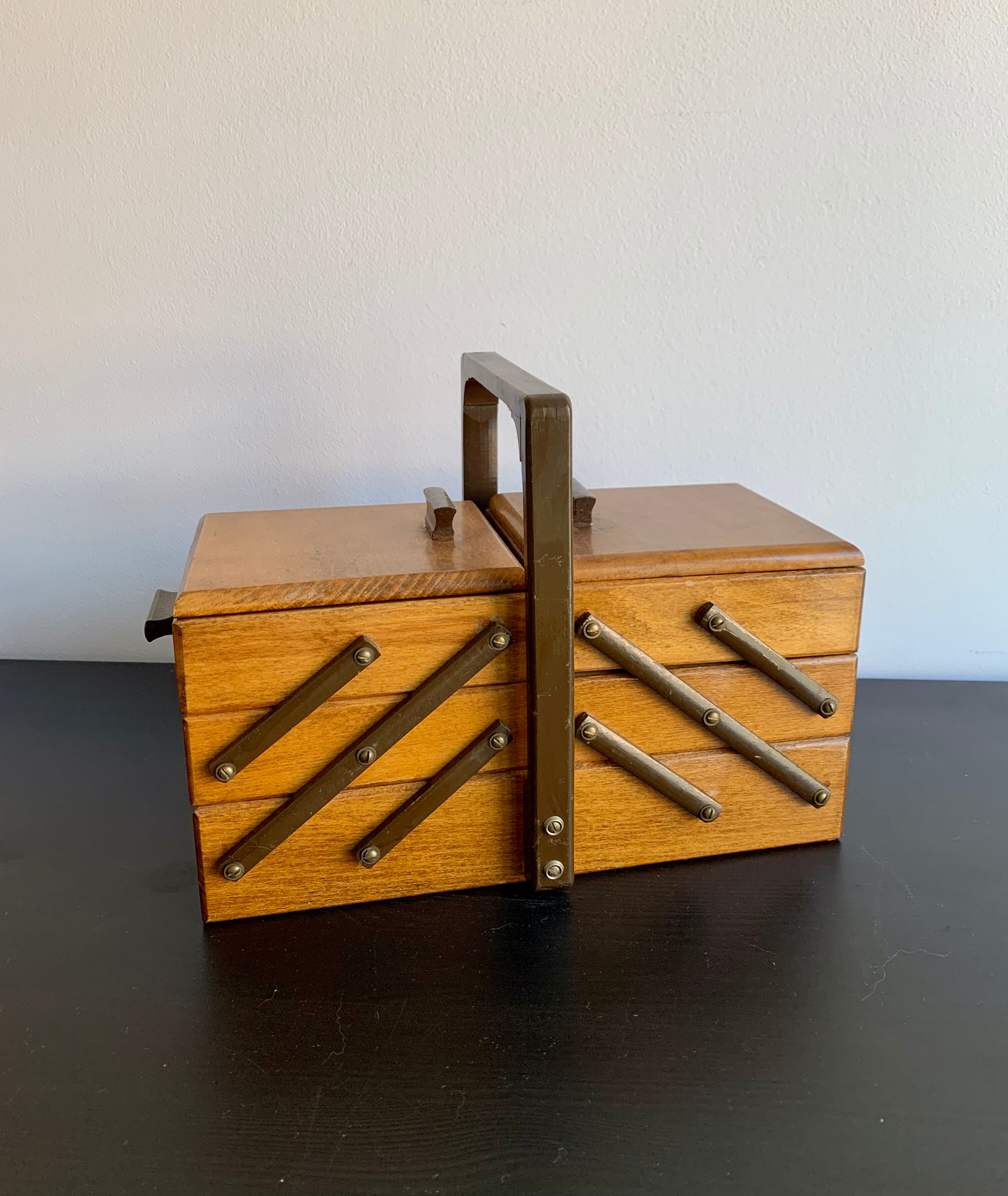 Wooden sewing basket, 1960s