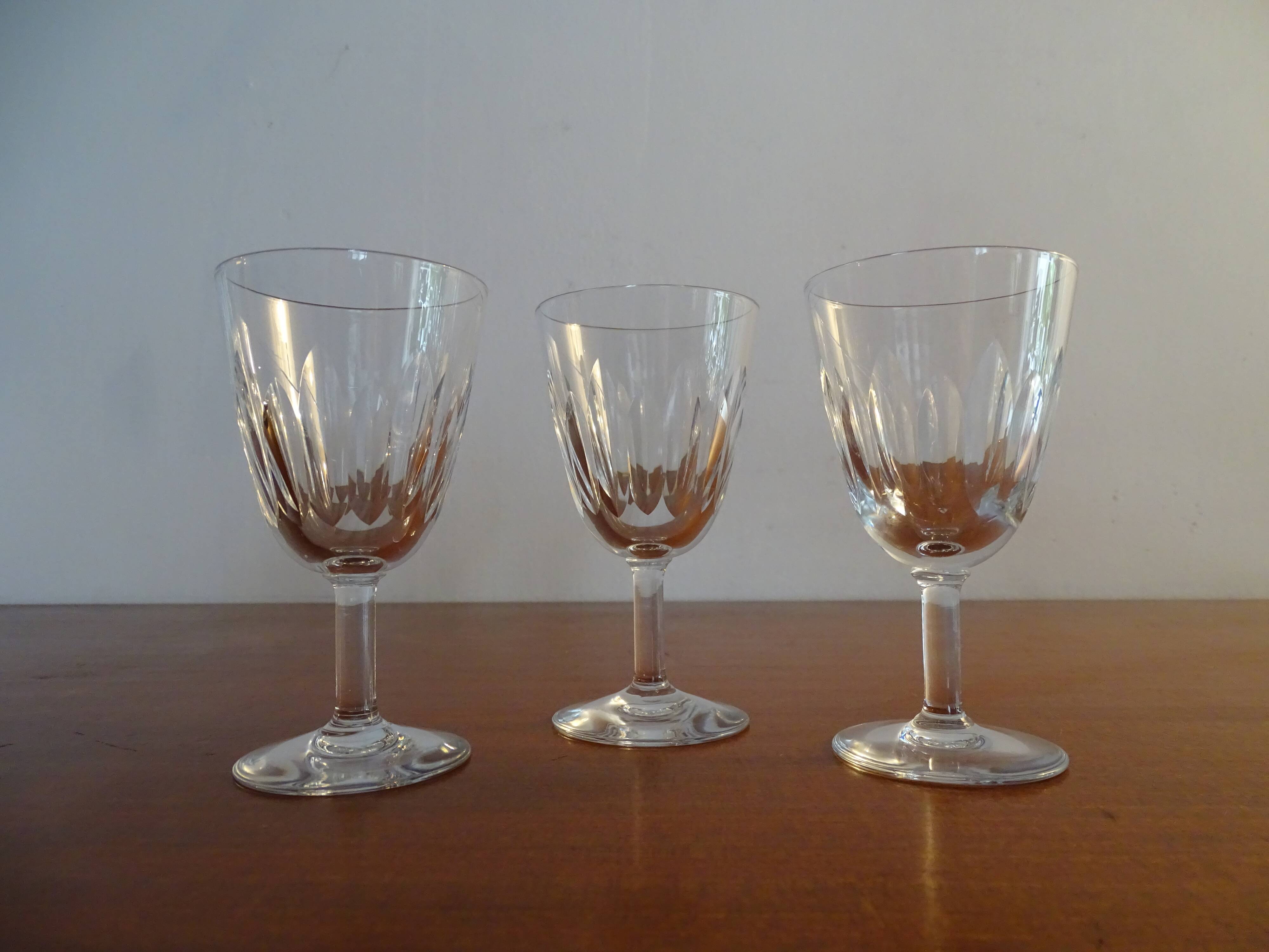 3 old Baccarat crystal cooked wine/port glasses CASSINO model - 11 cm
