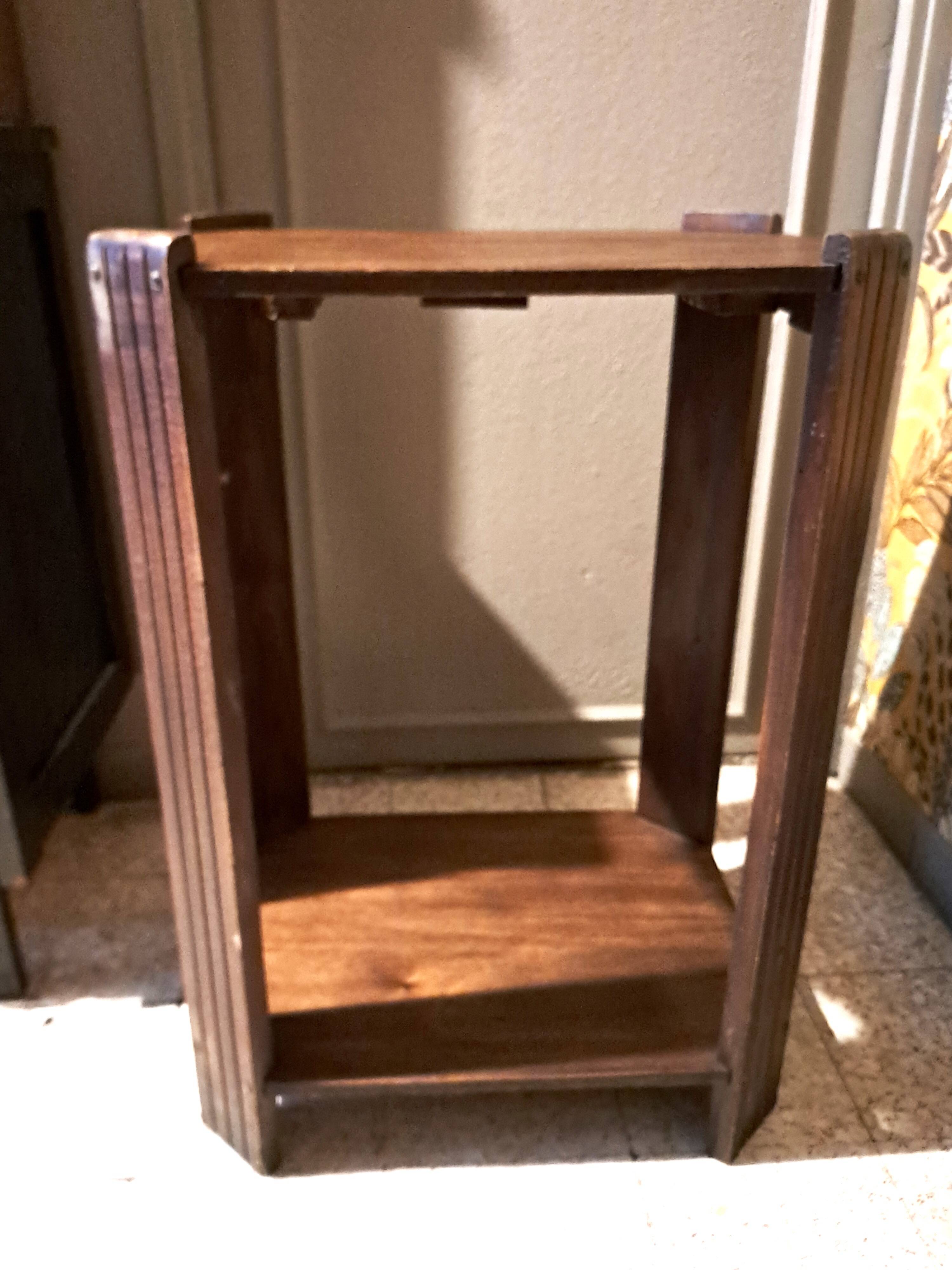 Art Deco side table in rectangular varnished brown wood with 2 shelves 1940