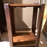 Art Deco side table in rectangular varnished brown wood with 2 shelves 1940