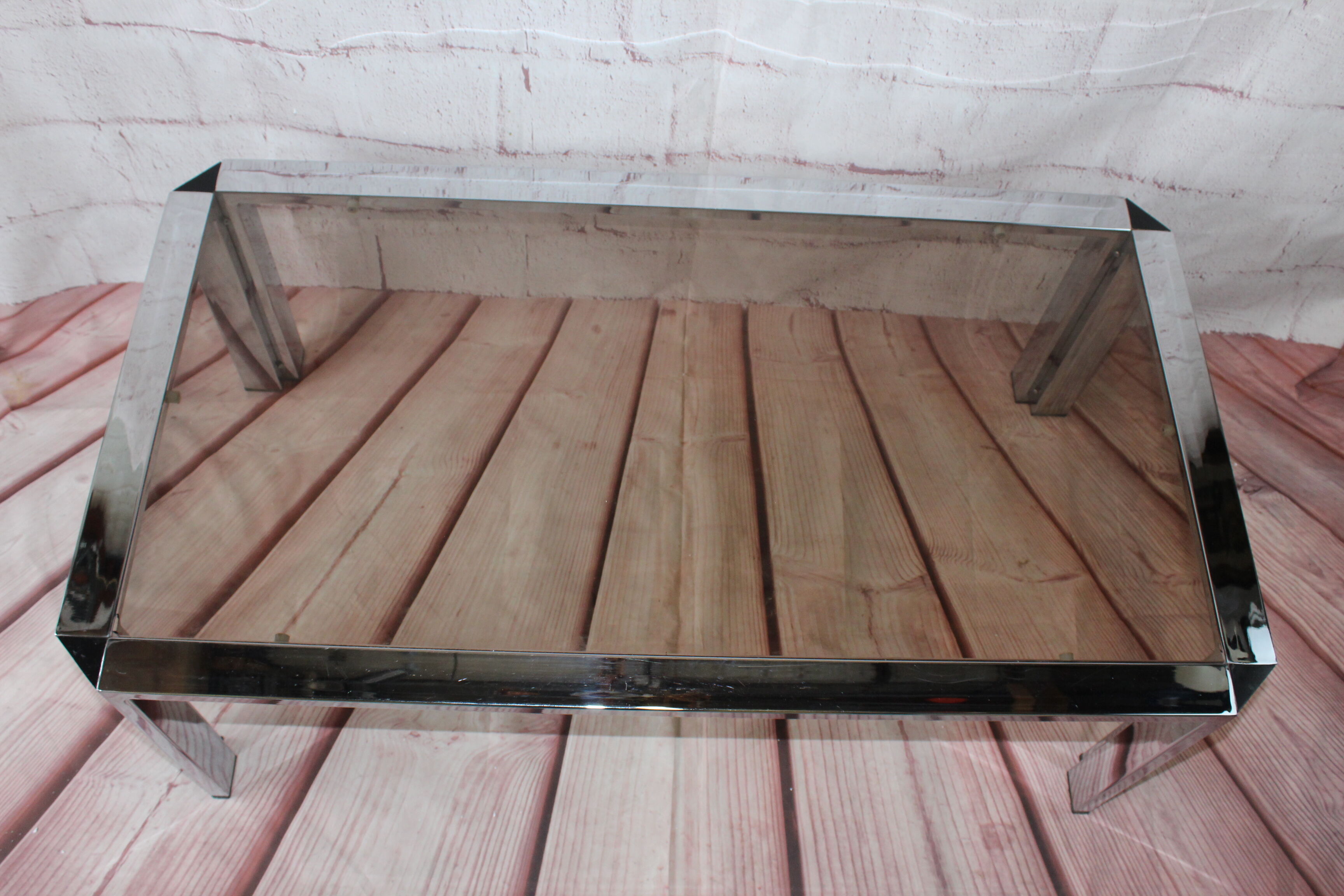 OLD VINTAGE CHROME COFFEE TABLE