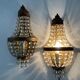 Pair of hot air balloon wall lamps with crystal and brass grapevines