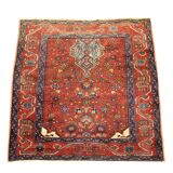 Tapis persan traditionnel noué à la main tapis de salon en laine rouge 134x136cm
