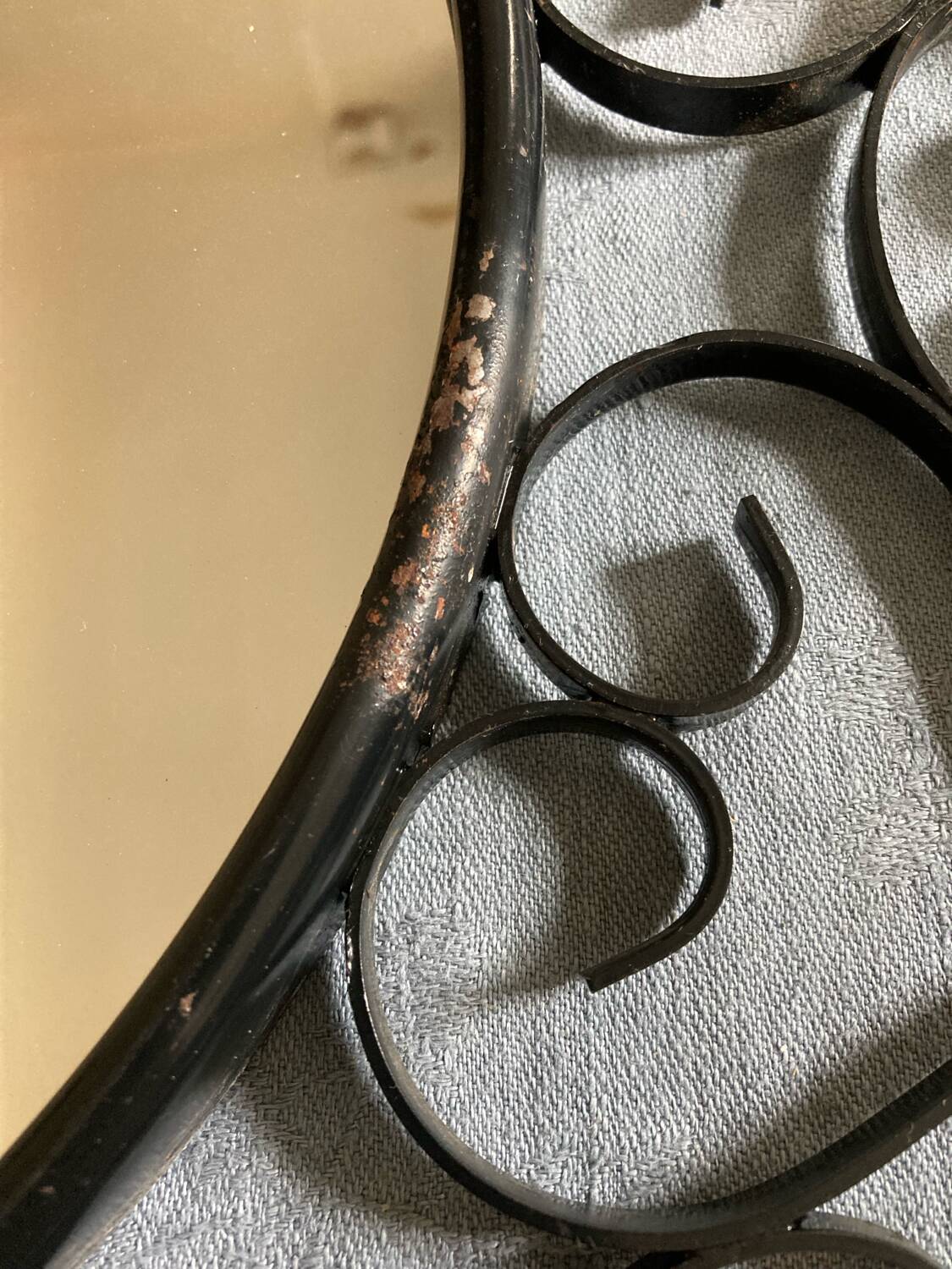 Large vintage black metal mirror Chaty Vallauris