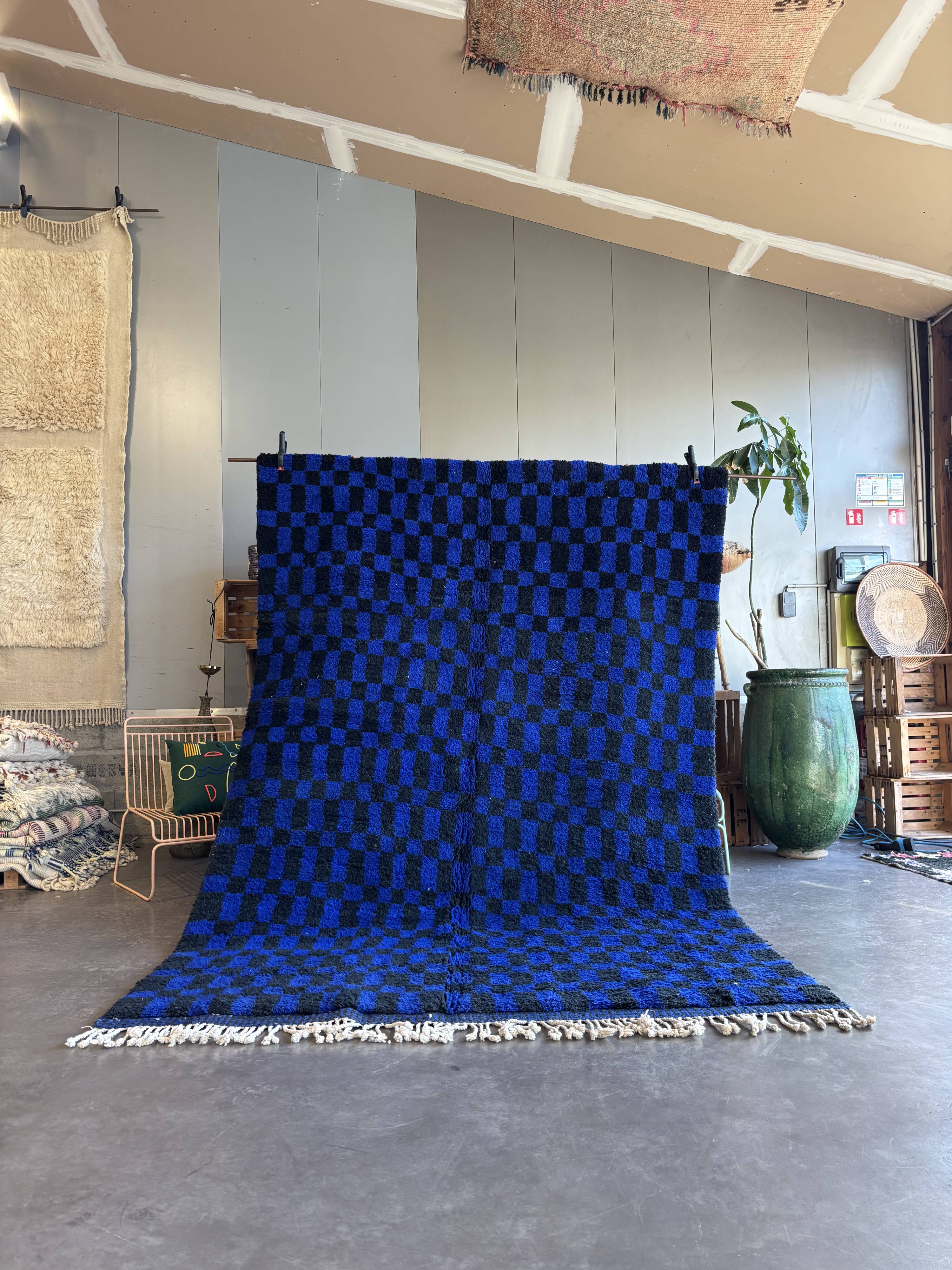 Large Moroccan Berber rug in blue and black 200x300 cm in wool
