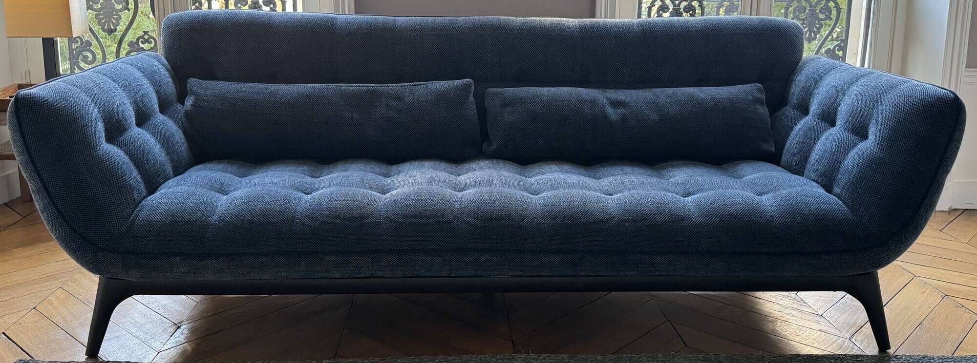 Roche bobois parcours sofa 2pl 1/2 blue velvet fabric