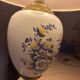 Vintage lamp, painted porcelain with blue flowers and brass
