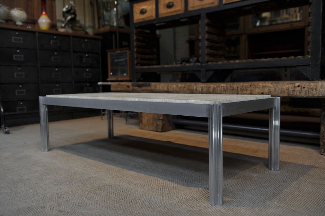 Aluminum and marble coffee table from the 1970s