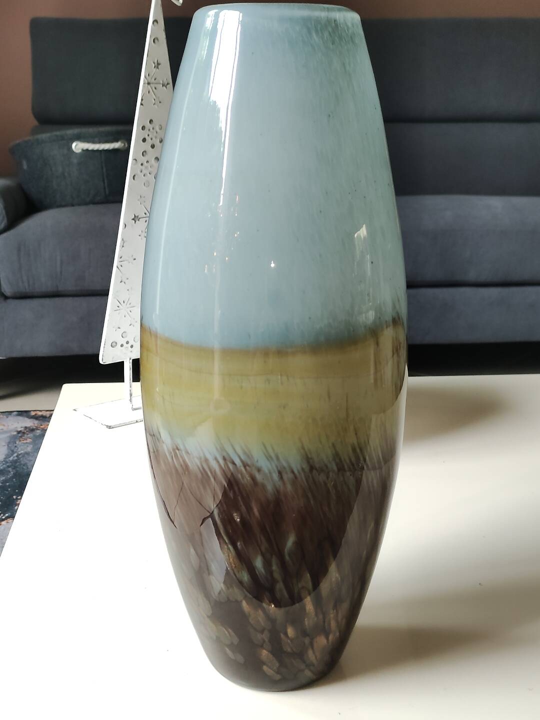 Large Cylindrical Vase in Murano Blown Art Glass/Gold Glitter