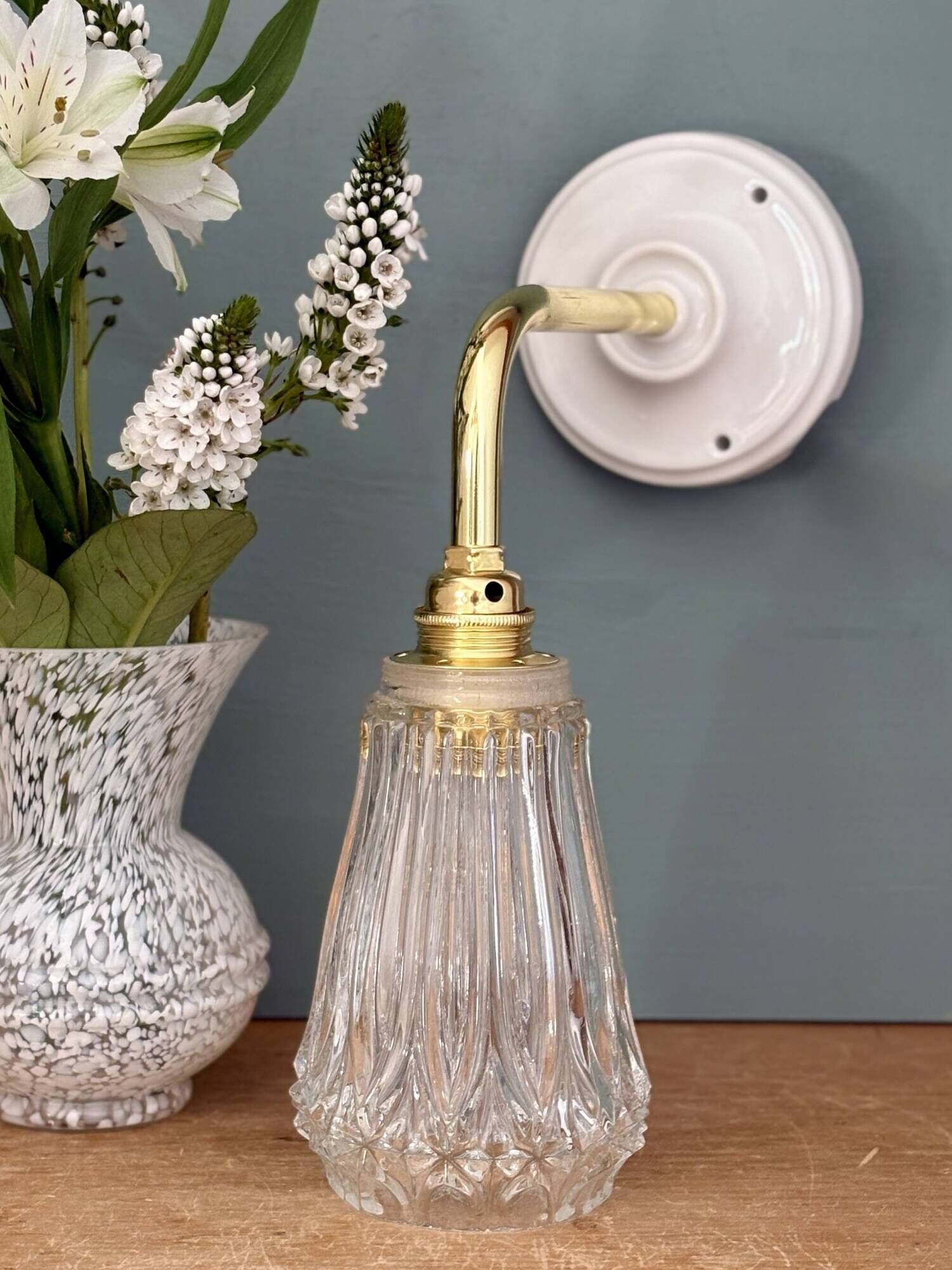 Vintage cut glass tulip wall light