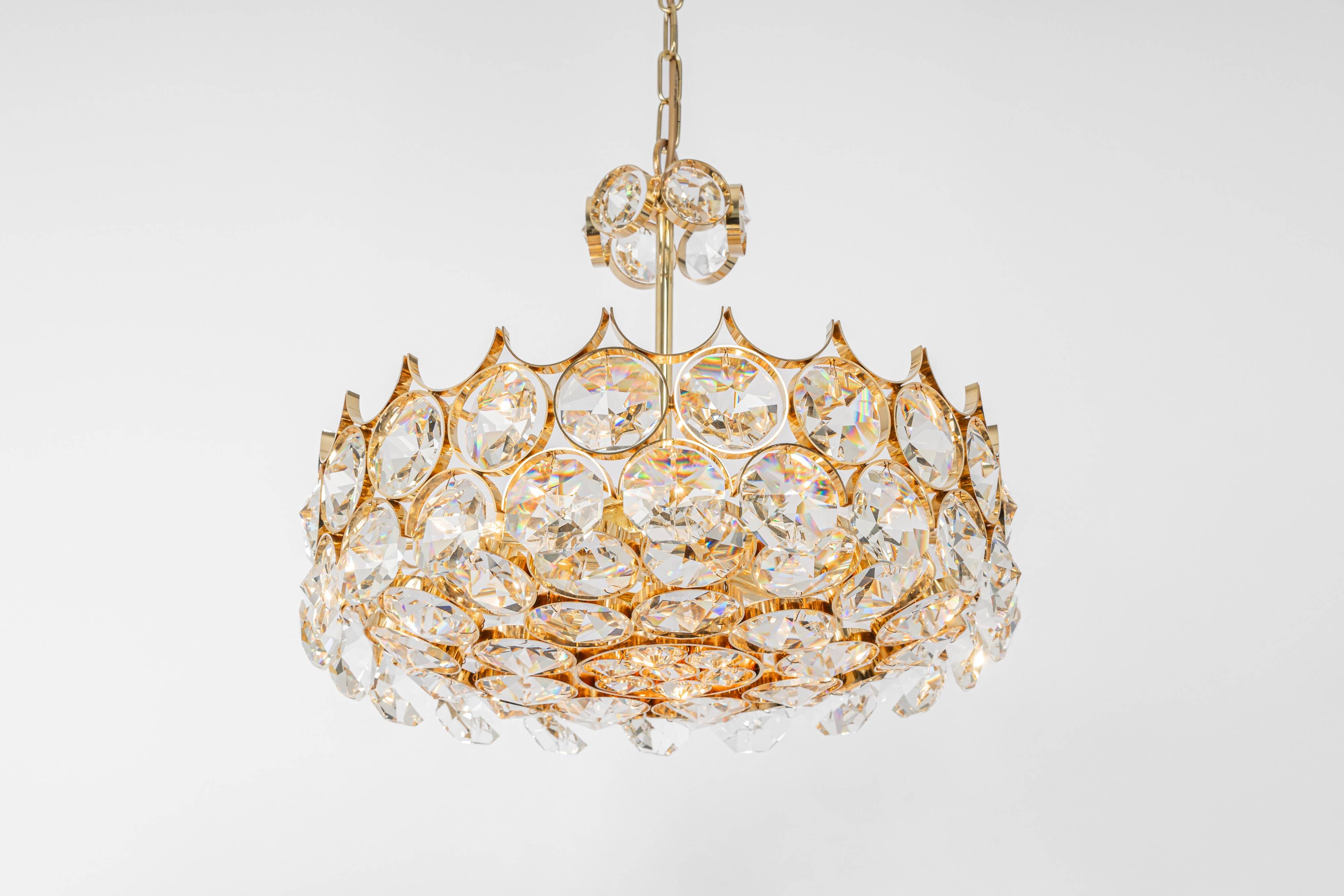 Golden brass chandelier, Sciolari design by Palwa, Germany, 1970s