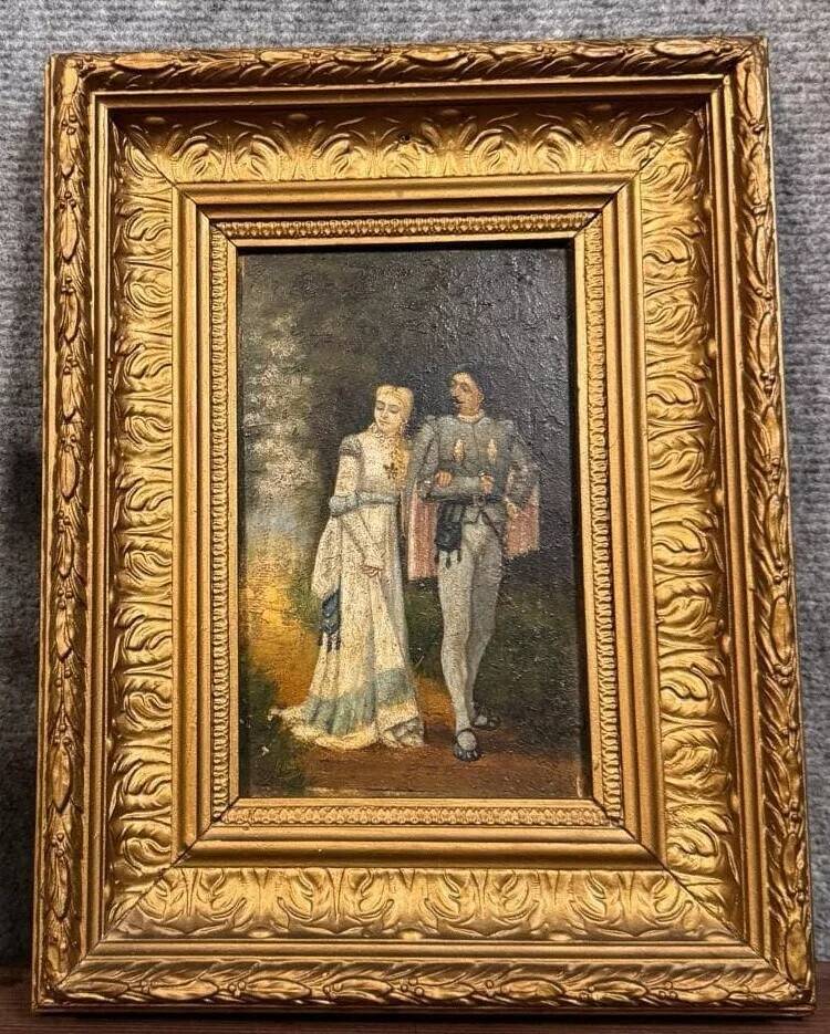 Spanish school painting, oil on panel, 19th century, signed