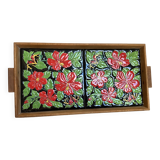 Ceramic tray with hibiscus flowers and butterflies